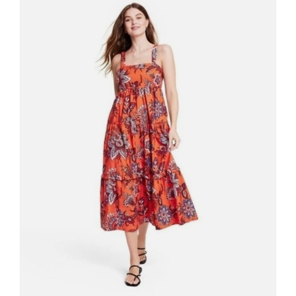Rhode for Target Floral Paisley Maxi Dress Women XXS Red Tiered Boho Tropical